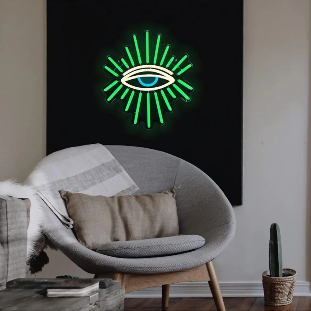 Neon Green Evil Eye Greek Culture LED Light Party Home Bright Hanging Wall Decor